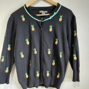 SML Design Silk Pineapple Black Cardigan Sweater Large
